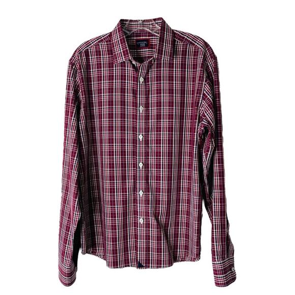 Untuckit red burgundy white plaid cotton button front shirt medium - Picture 1 of 6